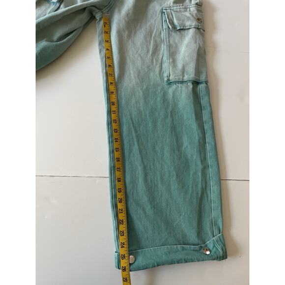 Creative Design Baggy Wide Leg Pants Women L Two Tone Green Cargo Y2K Skater - Picture 12 of 15